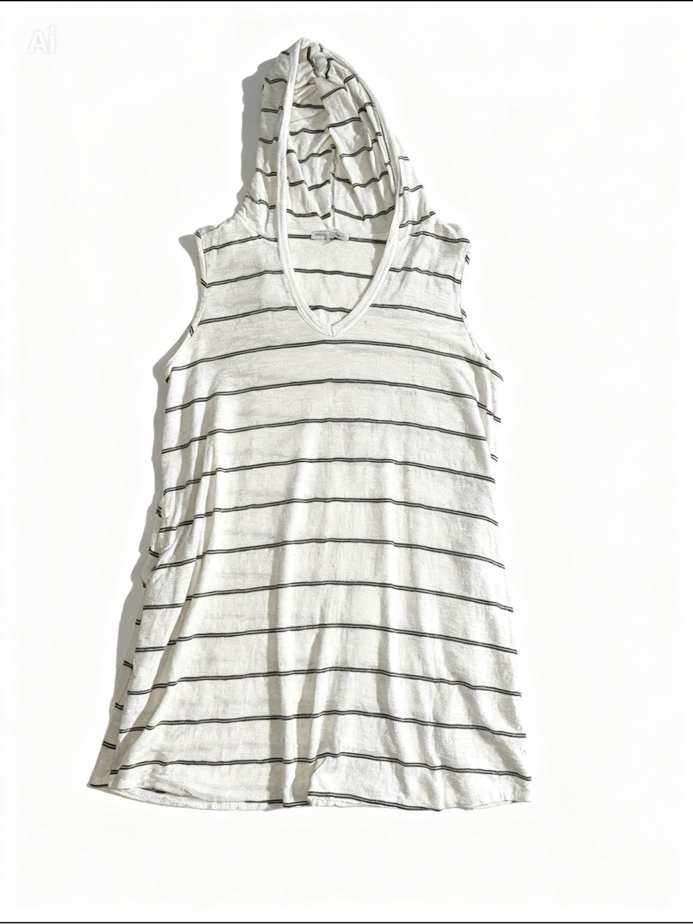 Green Envelope White Sleeveless Hooded Tunic with Black Stripes